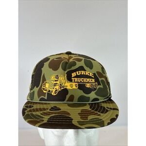 Vintage Camouflage Trucker Cap Hat Snap Back Burke Trucksmen Puff Paint Rope